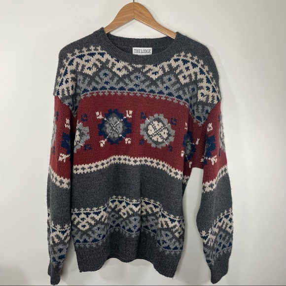 Vintage The Lodge Wool Nordic Snowflake Crewneck Pullover Knit Sweater Men's M - Picture 10 of 10